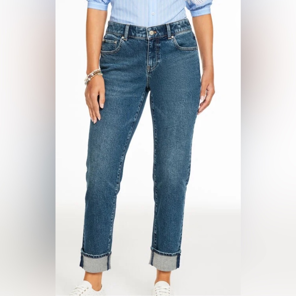 J. Jill Classic Indigo Straight Leg Cuffed Ankle Jeans